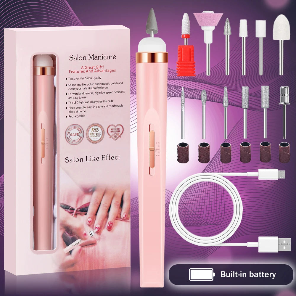 YIKOOLIN 5 in 1 Electric Nail Polish Drill Machine USB Charge Portable Manicure Set Exfoliation and Polishing for Nail Salon