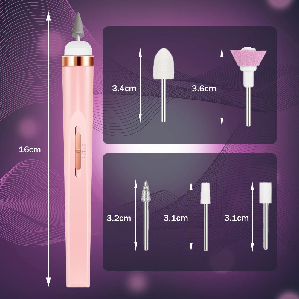 YIKOOLIN 5 in 1 Electric Nail Polish Drill Machine USB Charge Portable Manicure Set Exfoliation and Polishing for Nail Salon