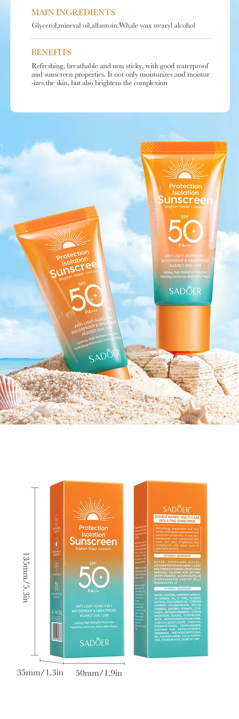 Spf 50+ Sunscreen For Face Protector Solar skincare Dual Tube Multi Effect Pa+++ Facial Sunscreen Solar Blocker