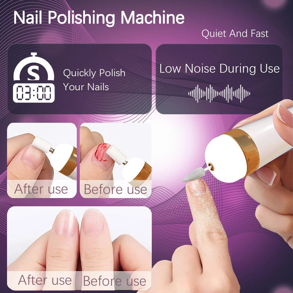 YIKOOLIN 5 in 1 Electric Nail Polish Drill Machine USB Charge Portable Manicure Set Exfoliation and Polishing for Nail Salon