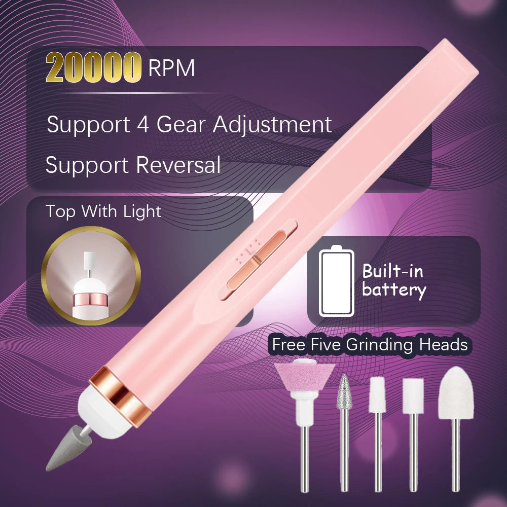 YIKOOLIN 5 in 1 Electric Nail Polish Drill Machine USB Charge Portable Manicure Set Exfoliation and Polishing for Nail Salon