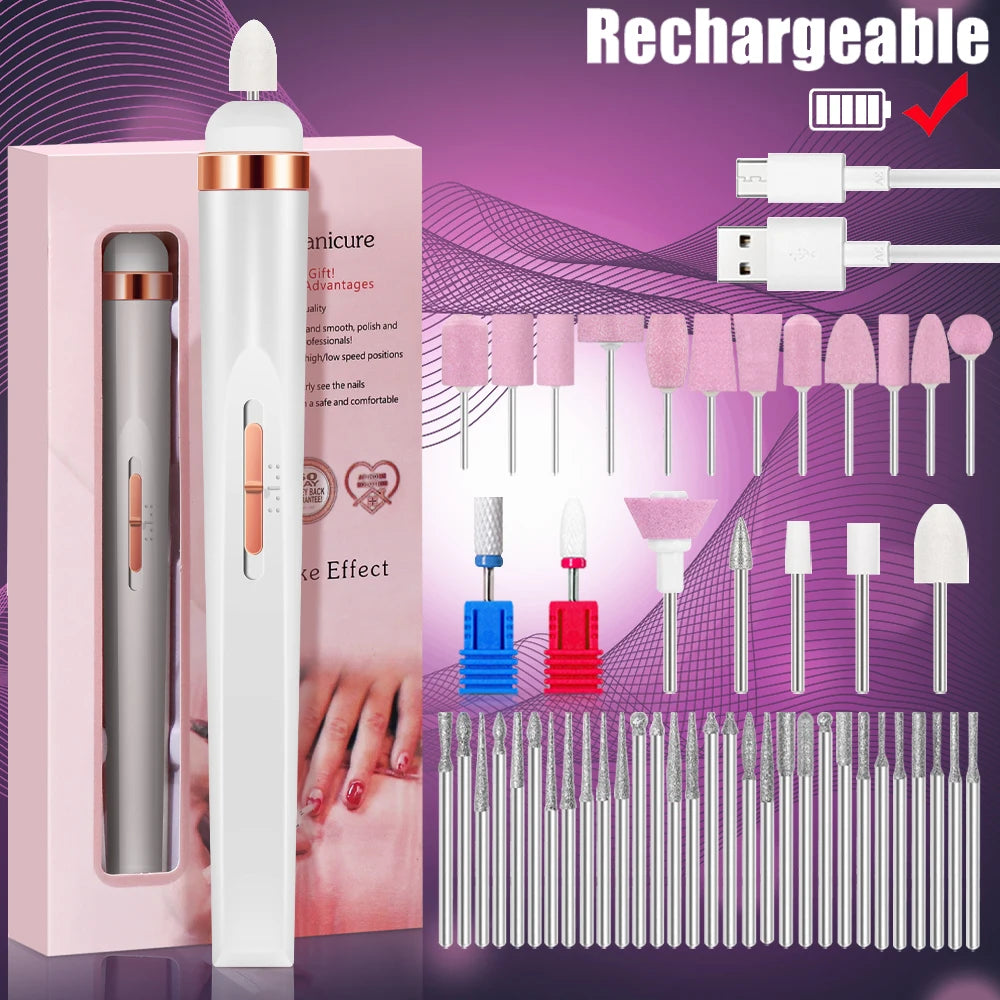 YIKOOLIN 5 in 1 Electric Nail Polish Drill Machine USB Charge Portable Manicure Set Exfoliation and Polishing for Nail Salon