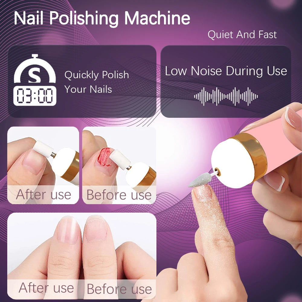 YIKOOLIN 5 in 1 Electric Nail Polish Drill Machine USB Charge Portable Manicure Set Exfoliation and Polishing for Nail Salon