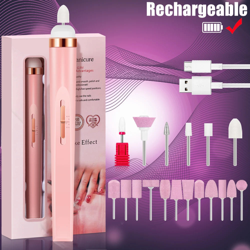 YIKOOLIN 5 in 1 Electric Nail Polish Drill Machine USB Charge Portable Manicure Set Exfoliation and Polishing for Nail Salon