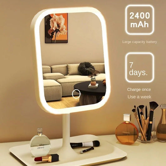 Desktop Vanity Mirror 3 Color Dimmable Light LED Makeup Mirror Light Touching Mirror Women Bedroom Dressing Mirror