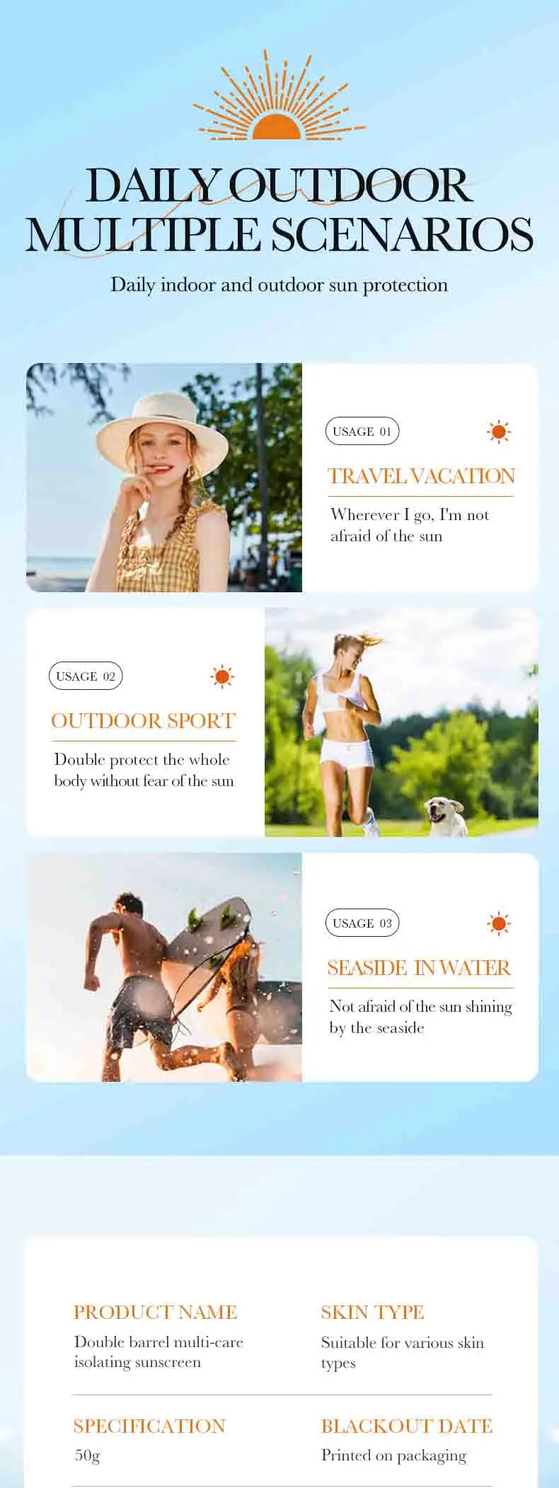 Spf 50+ Sunscreen For Face Protector Solar skincare Dual Tube Multi Effect Pa+++ Facial Sunscreen Solar Blocker