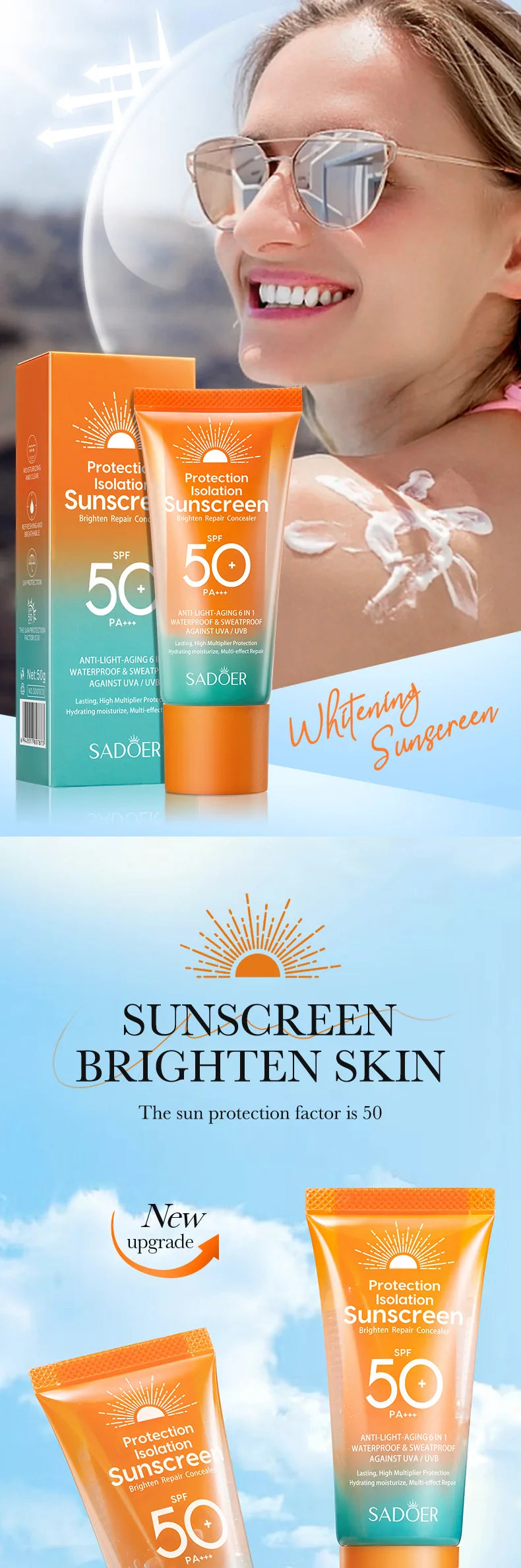 Spf 50+ Sunscreen For Face Protector Solar skincare Dual Tube Multi Effect Pa+++ Facial Sunscreen Solar Blocker