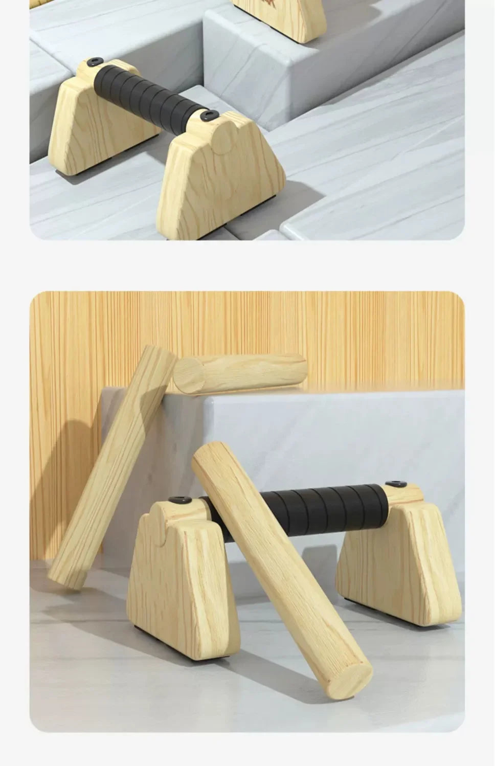 Pull Up Stand Handles Wooden Push Up Bar Beech Wood Calisthenics Exercise Equipment for Home Wood Parallettes Bar for Floor Use